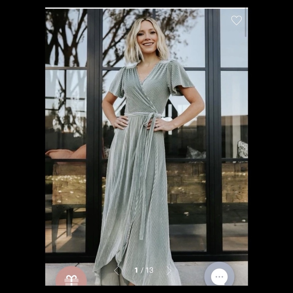 Baltic Born Andi Ribbed Velvet Wrap Dress Dusty Sage